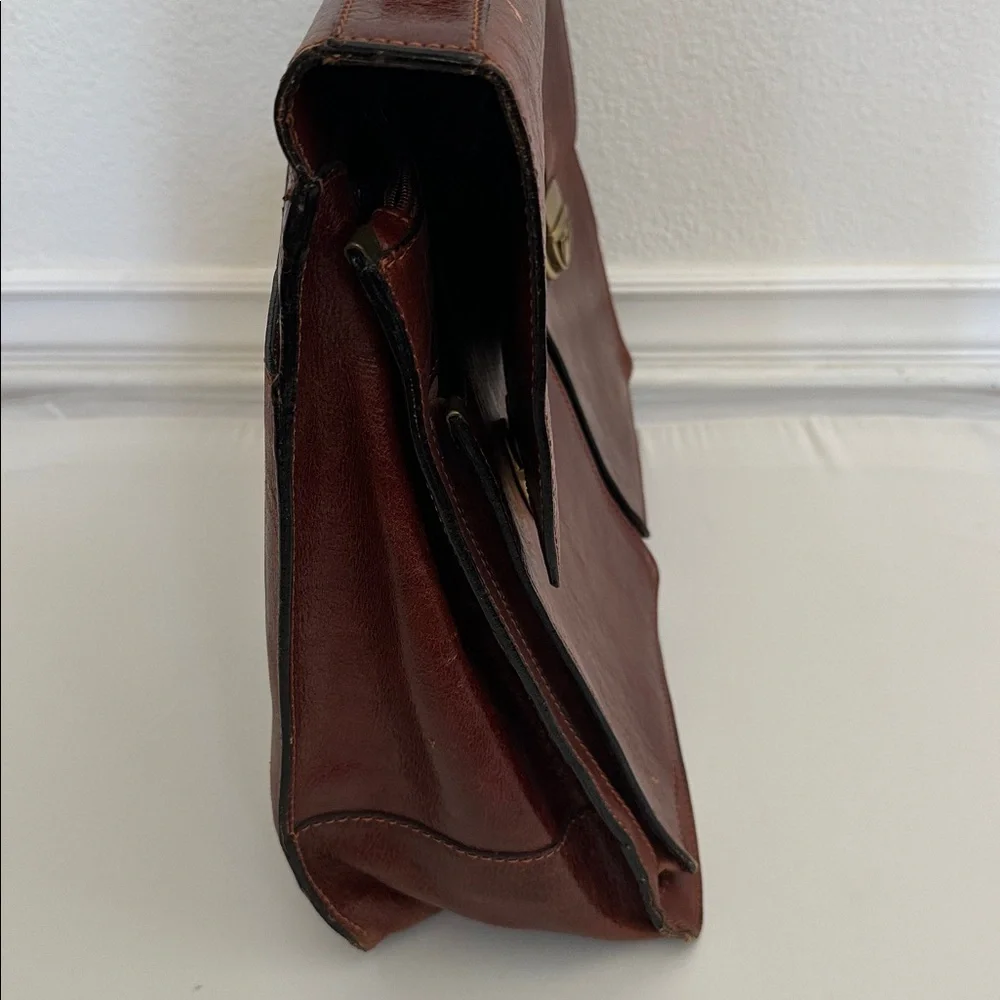 Vintage Classic Italian Genuine Brown Leather Briefcase for Men